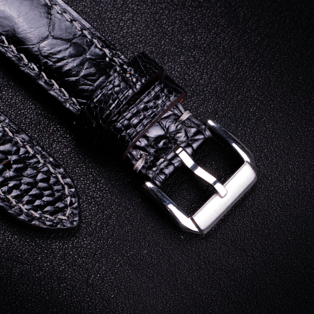 Black Glossy Ostrich Leg Leather Apple Watch Band (Scaled)