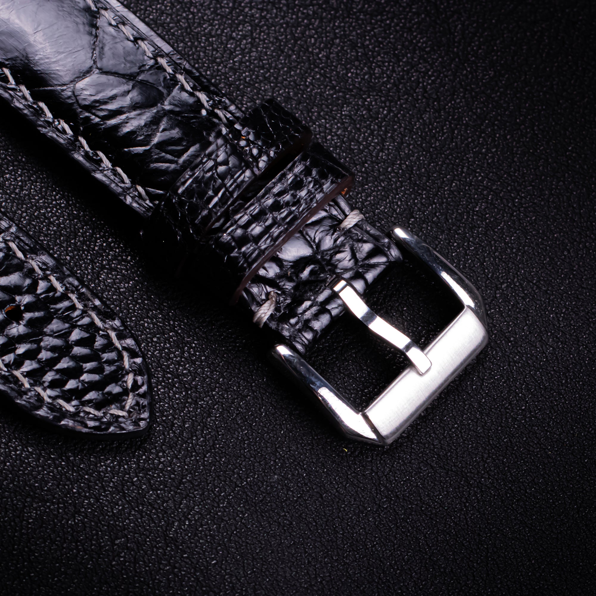 Black Glossy Ostrich Leg Leather Apple Watch Band (Scaled)
