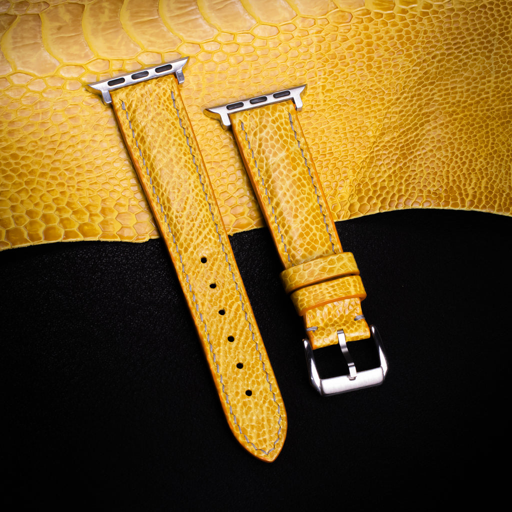 Citrine Yellow Glossy Ostrich Leg Leather Apple Watch Band