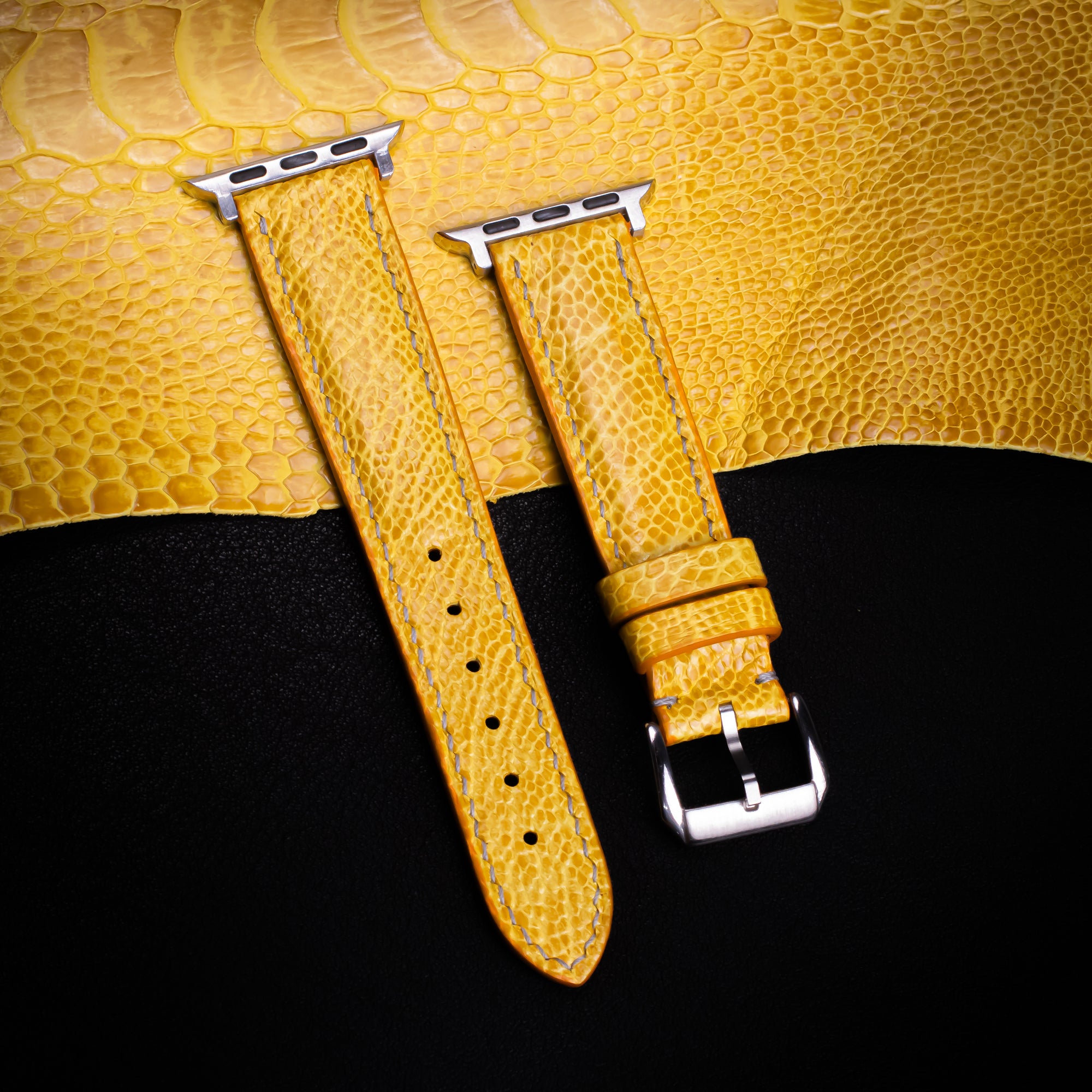 Citrine Yellow Glossy Ostrich Leg Leather Apple Watch Band