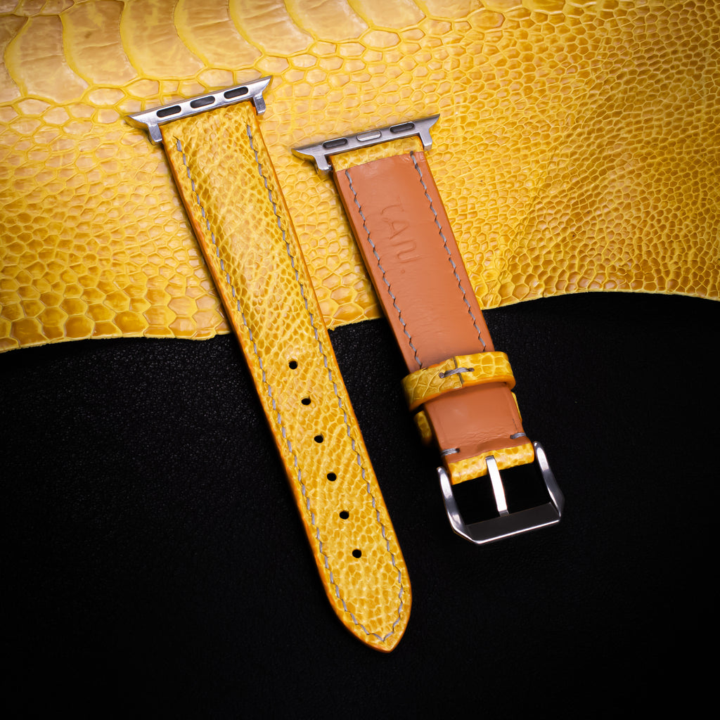 Citrine Yellow Glossy Ostrich Leg Leather Apple Watch Band