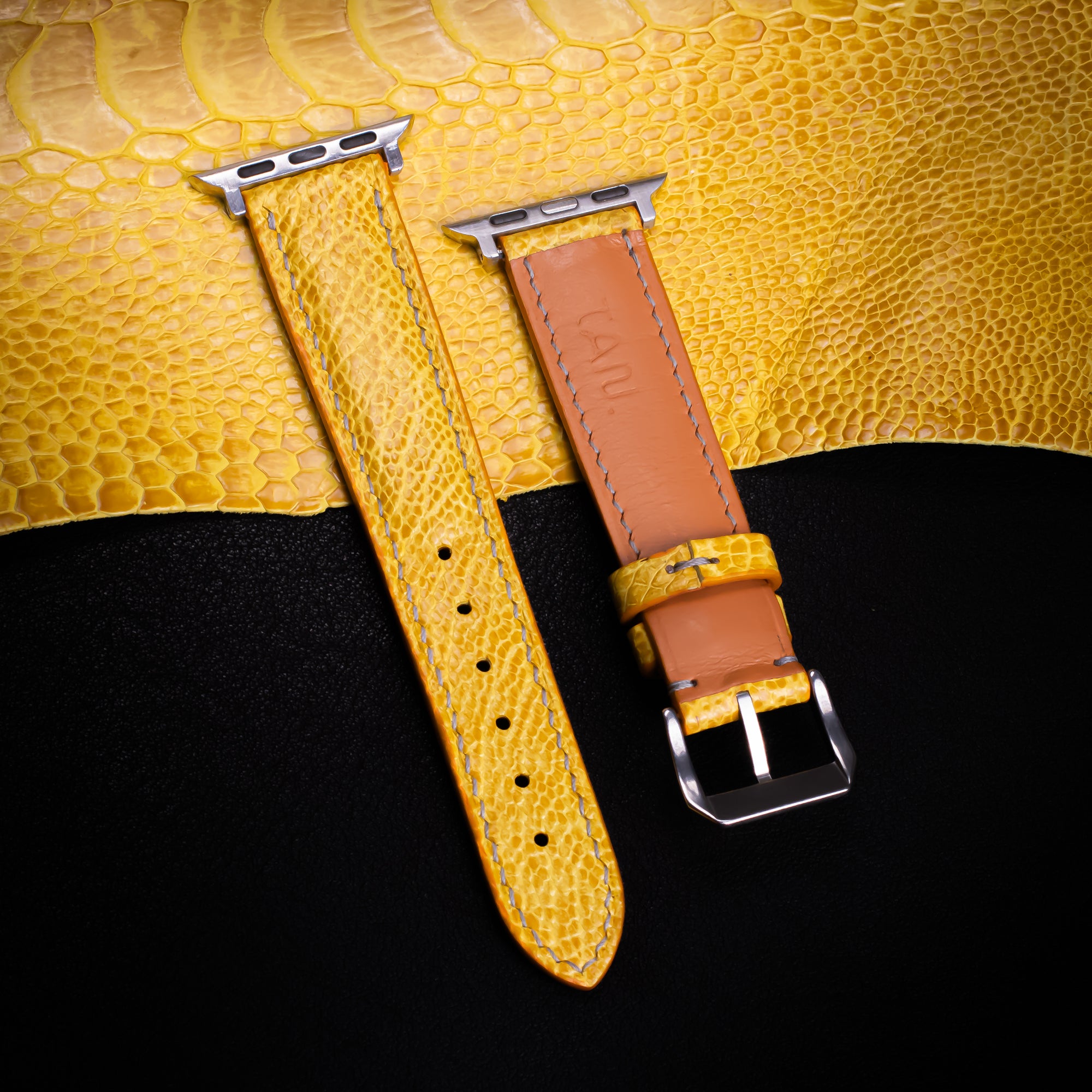 Citrine Yellow Glossy Ostrich Leg Leather Apple Watch Band