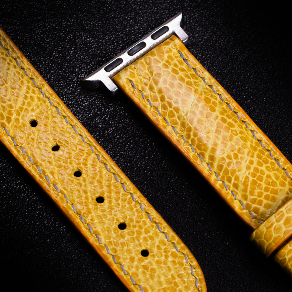 Citrine Yellow Glossy Ostrich Leg Leather Apple Watch Band