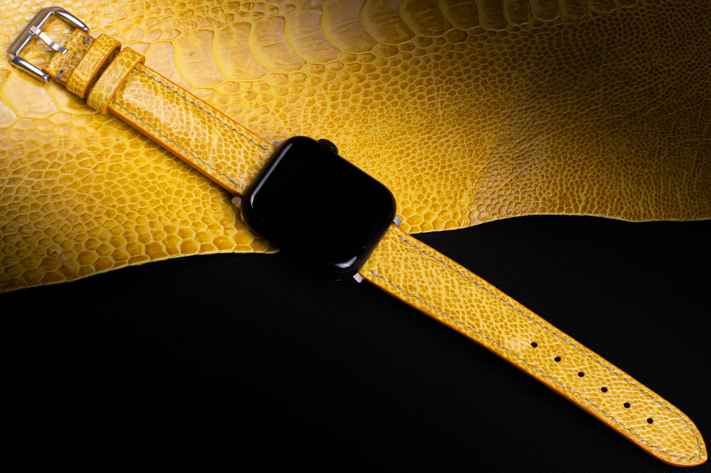 Citrine Yellow Glossy Ostrich Leg Leather Apple Watch Band