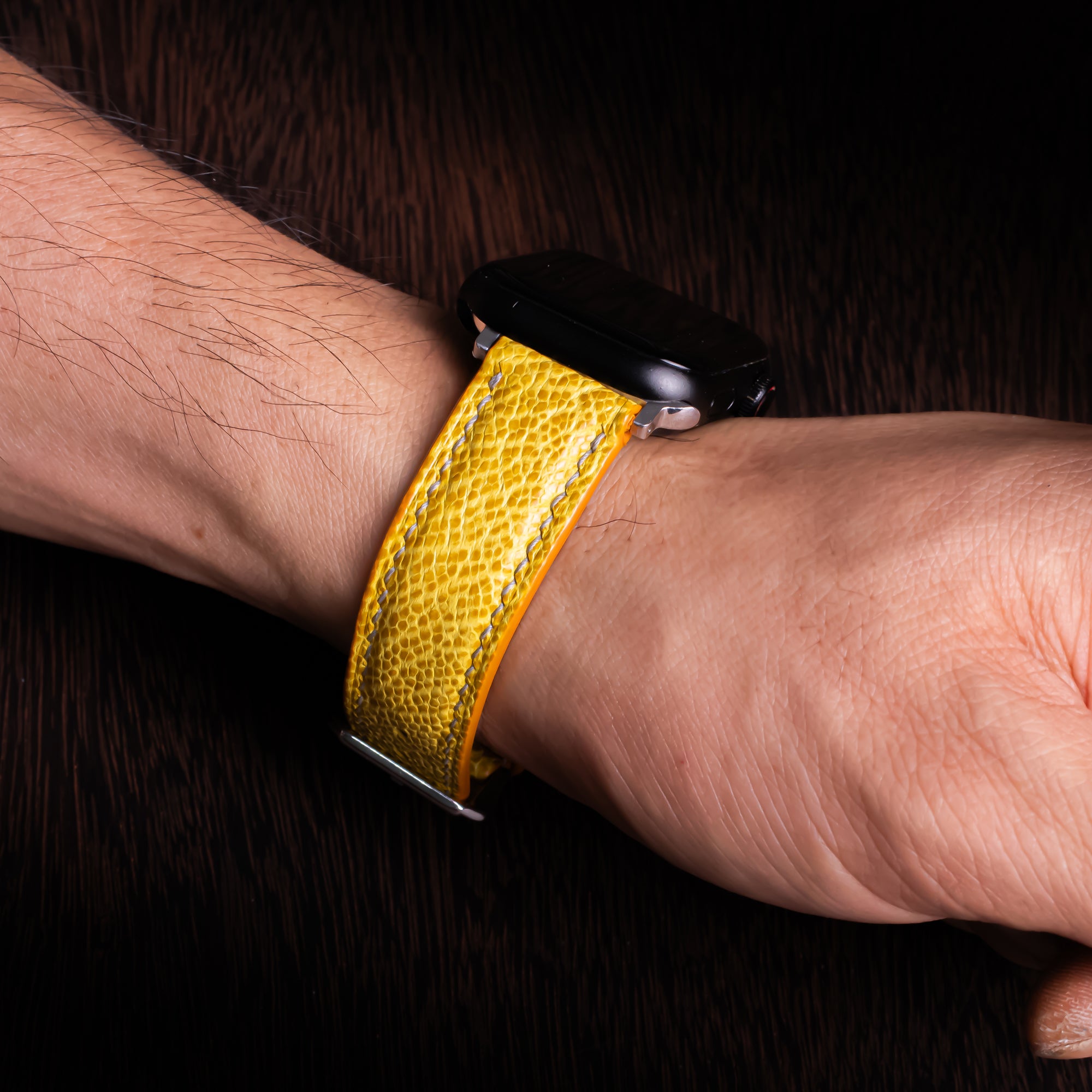 Citrine Yellow Glossy Ostrich Leg Leather Apple Watch Band