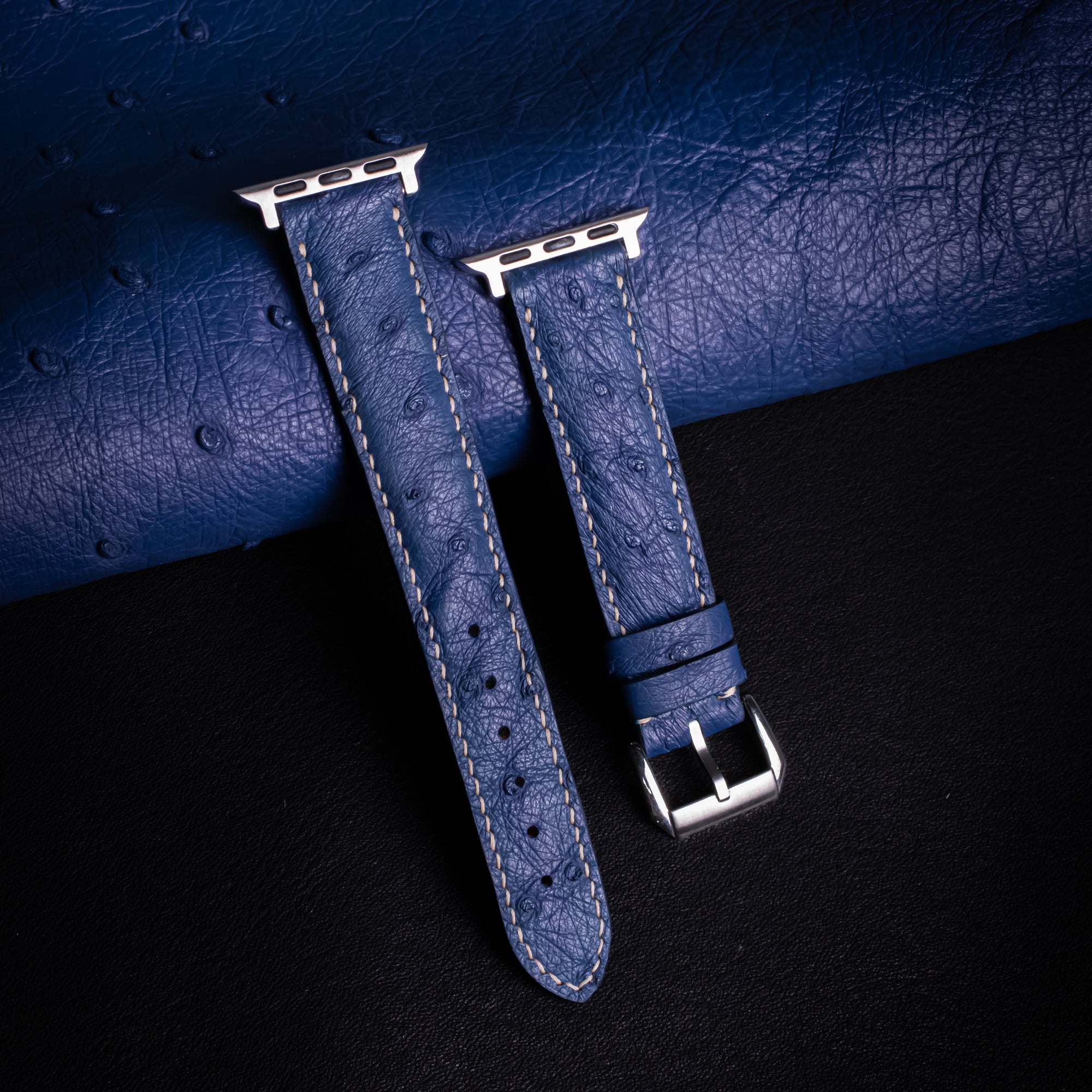 Sapphire Matte Full-Quill Ostrich Leather Apple Watch Band