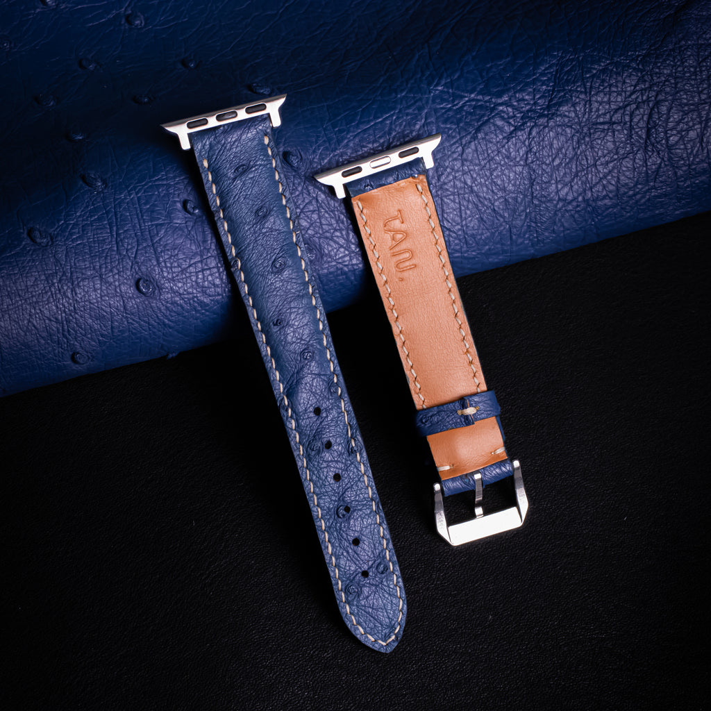 Sapphire Matte Full-Quill Ostrich Leather Apple Watch Band