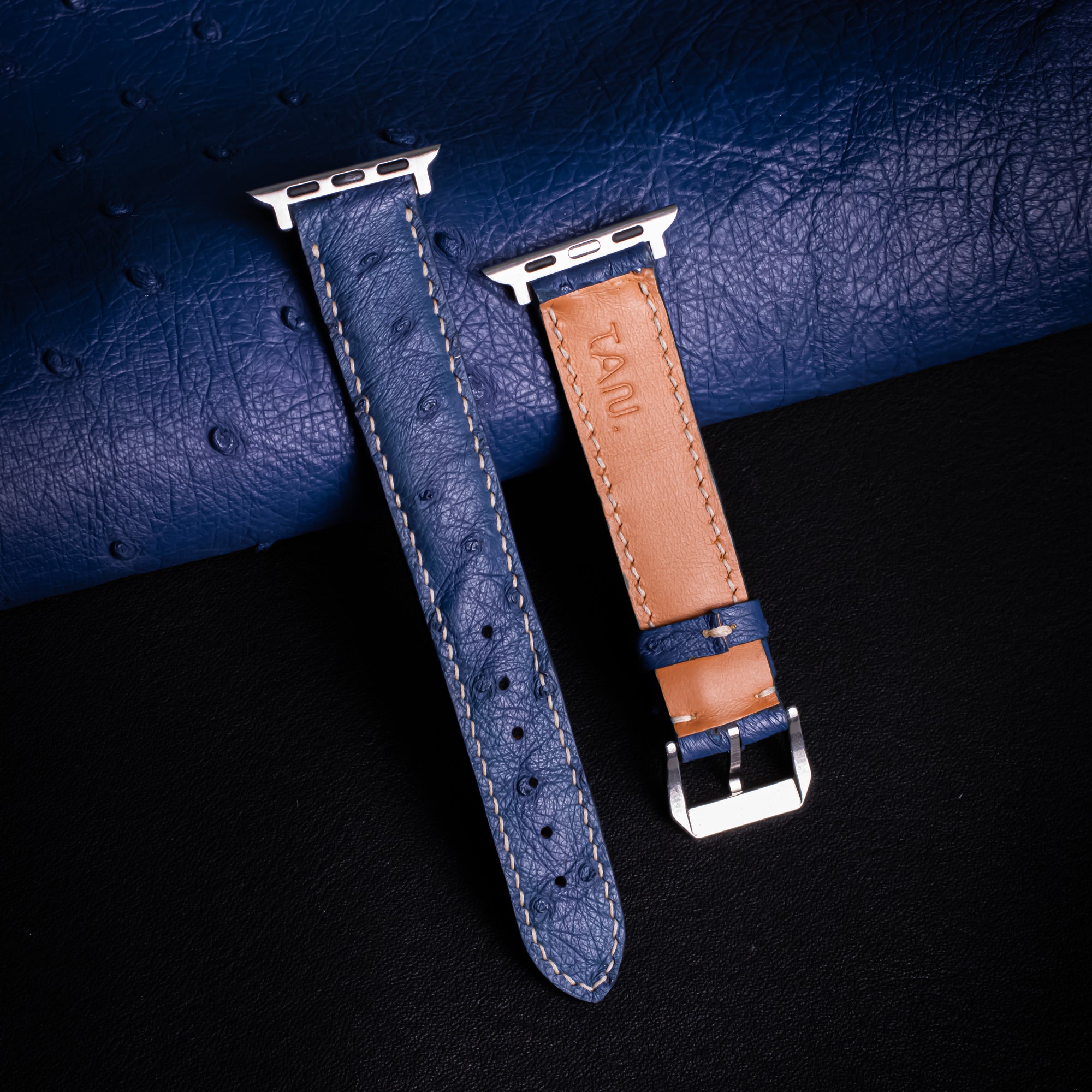 Sapphire Matte Full-Quill Ostrich Leather Apple Watch Band