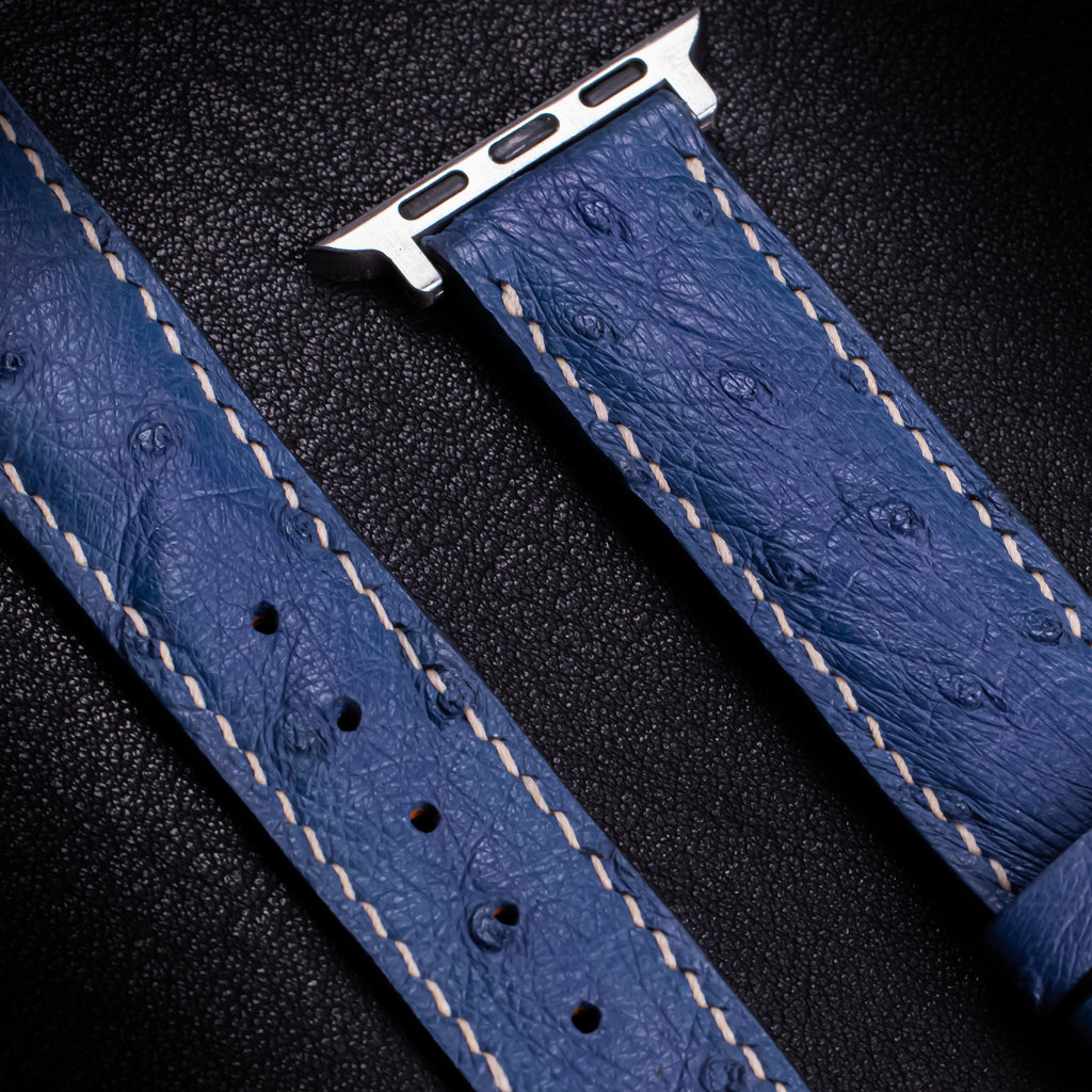 Sapphire Matte Full-Quill Ostrich Leather Apple Watch Band