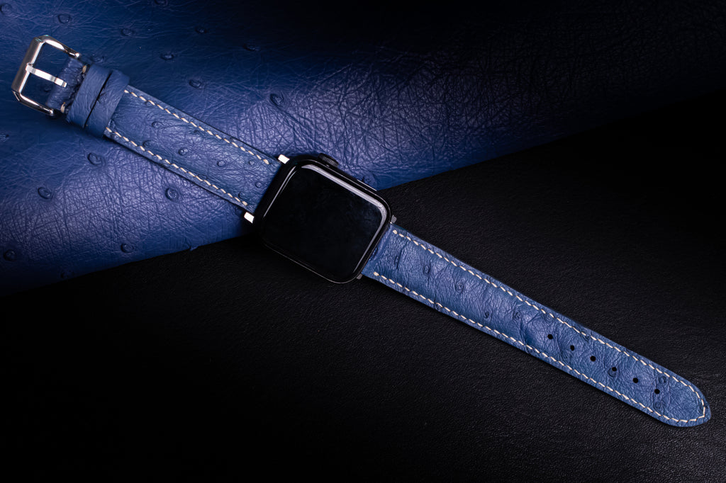 Sapphire Matte Full-Quill Ostrich Leather Apple Watch Band