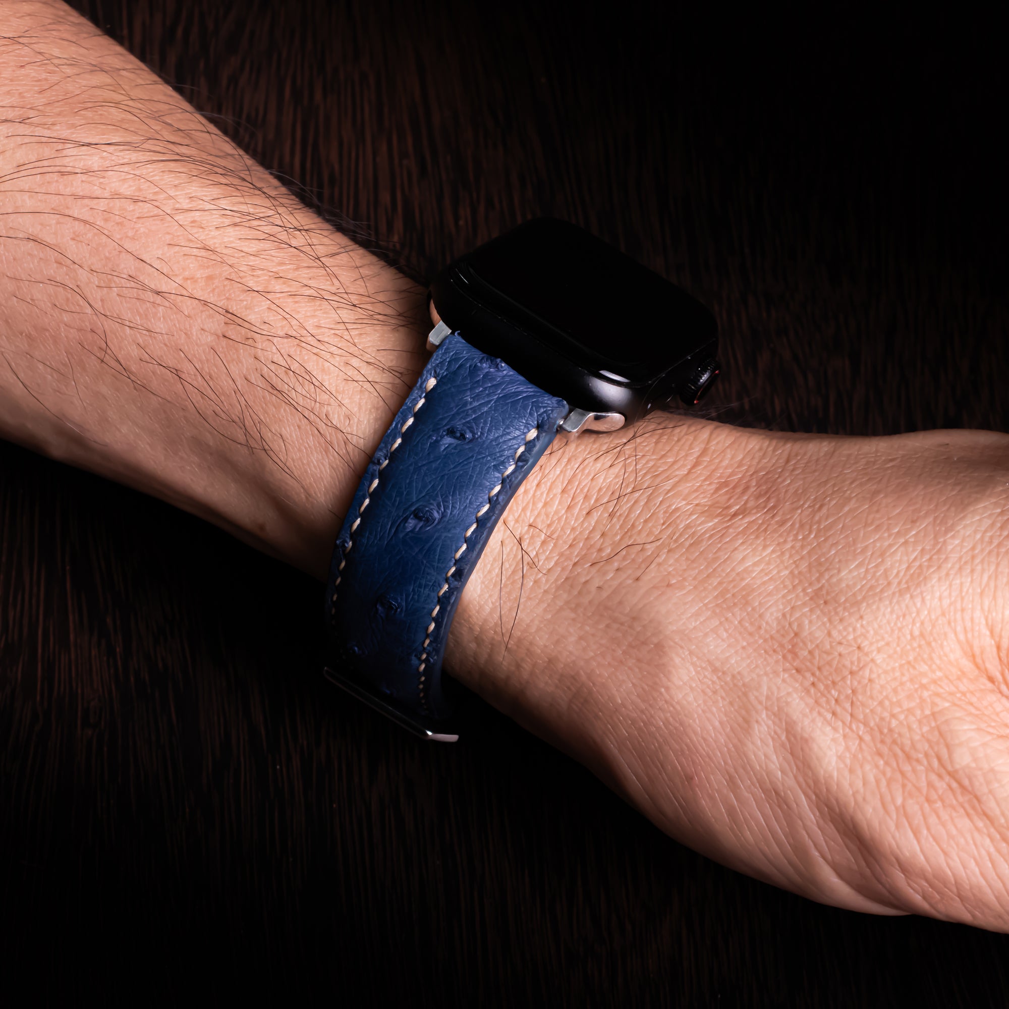 Sapphire Matte Full-Quill Ostrich Leather Apple Watch Band