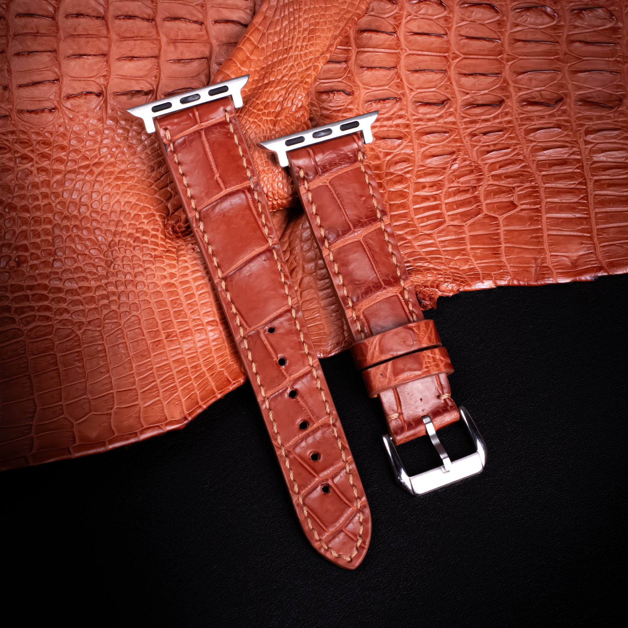 Cognac Alligator Leather Apple Watch Band (Belly)