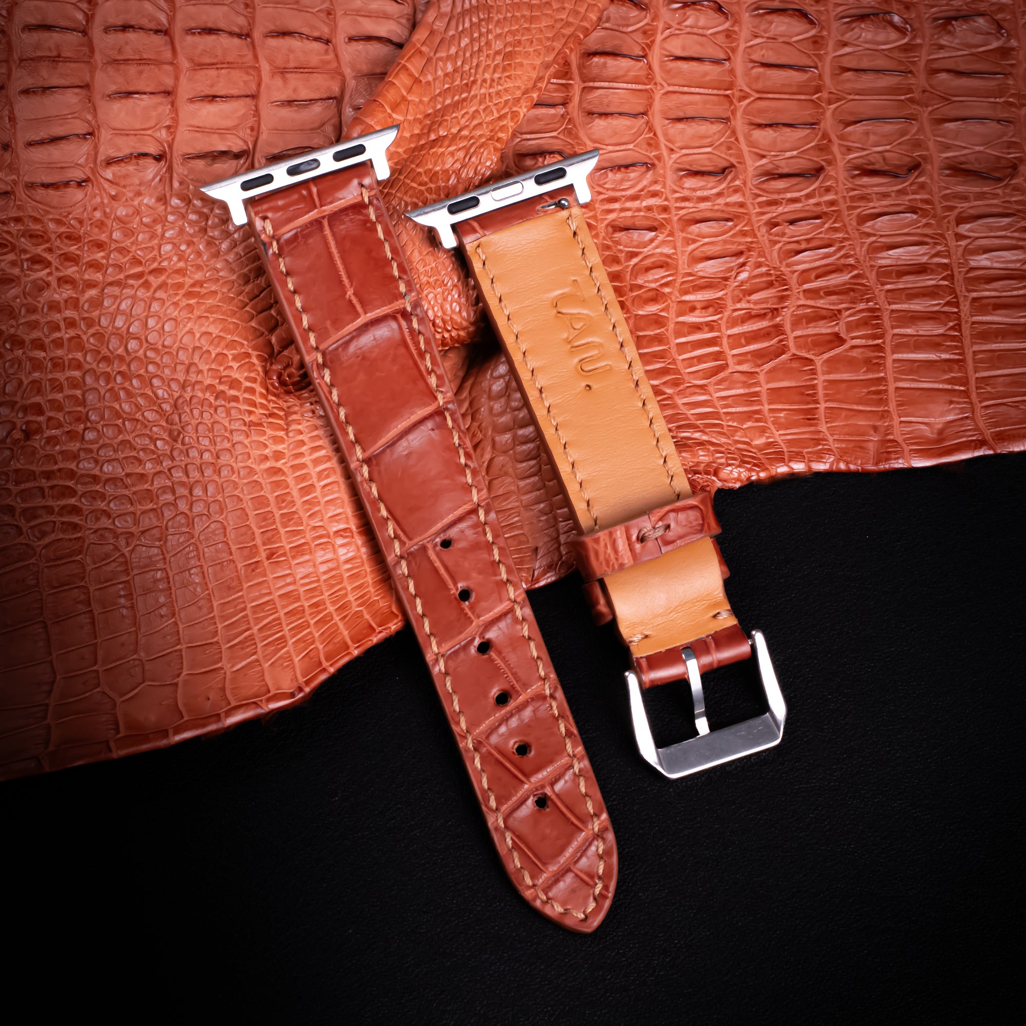 Cognac Alligator Leather Apple Watch Band (Belly)