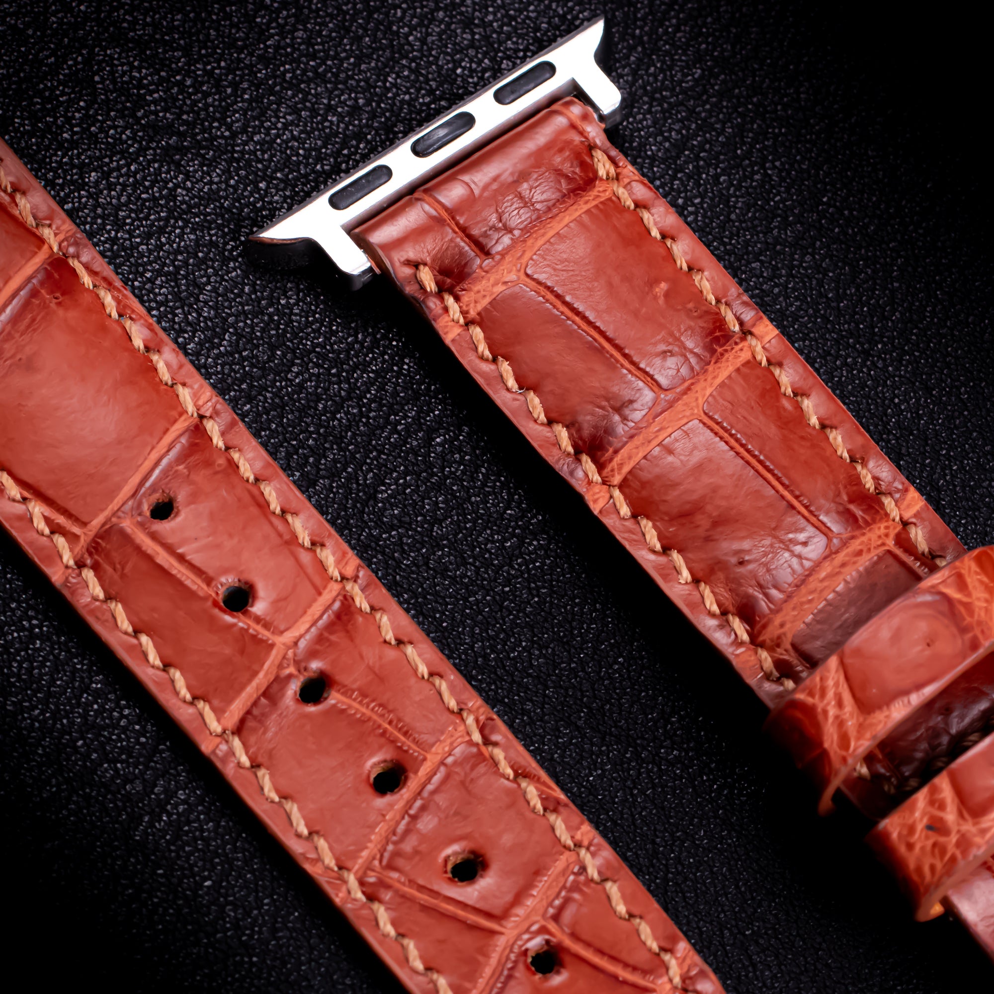 Cognac Alligator Leather Apple Watch Band (Belly)