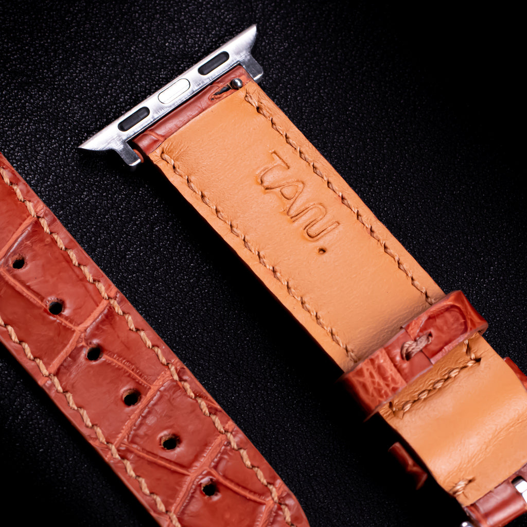 Cognac Alligator Leather Apple Watch Band (Belly)