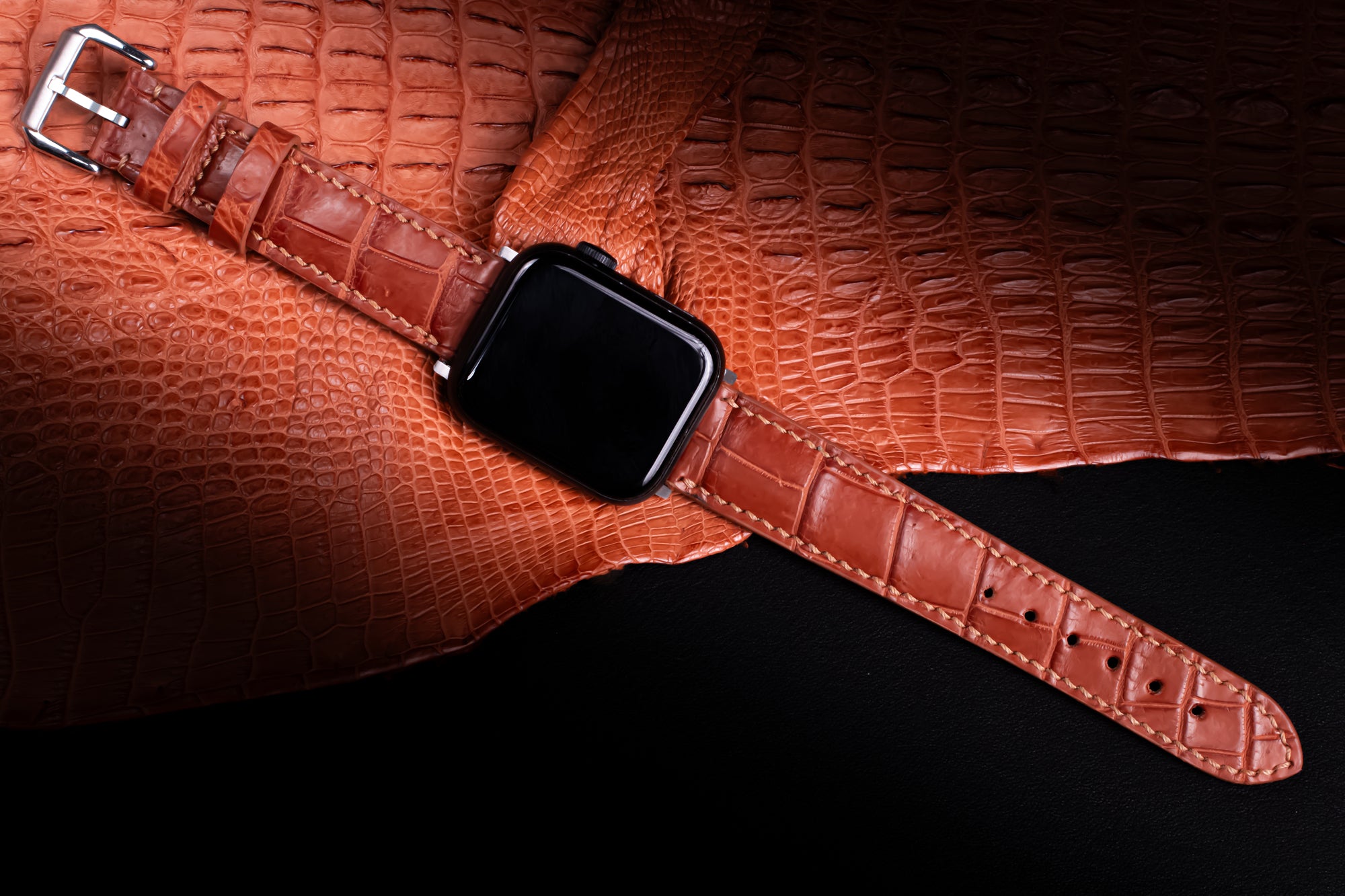 Cognac Alligator Leather Apple Watch Band (Belly)