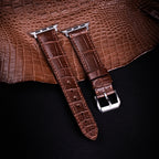 Chocolate Brown Alligator Leather Apple Watch Band (Belly)