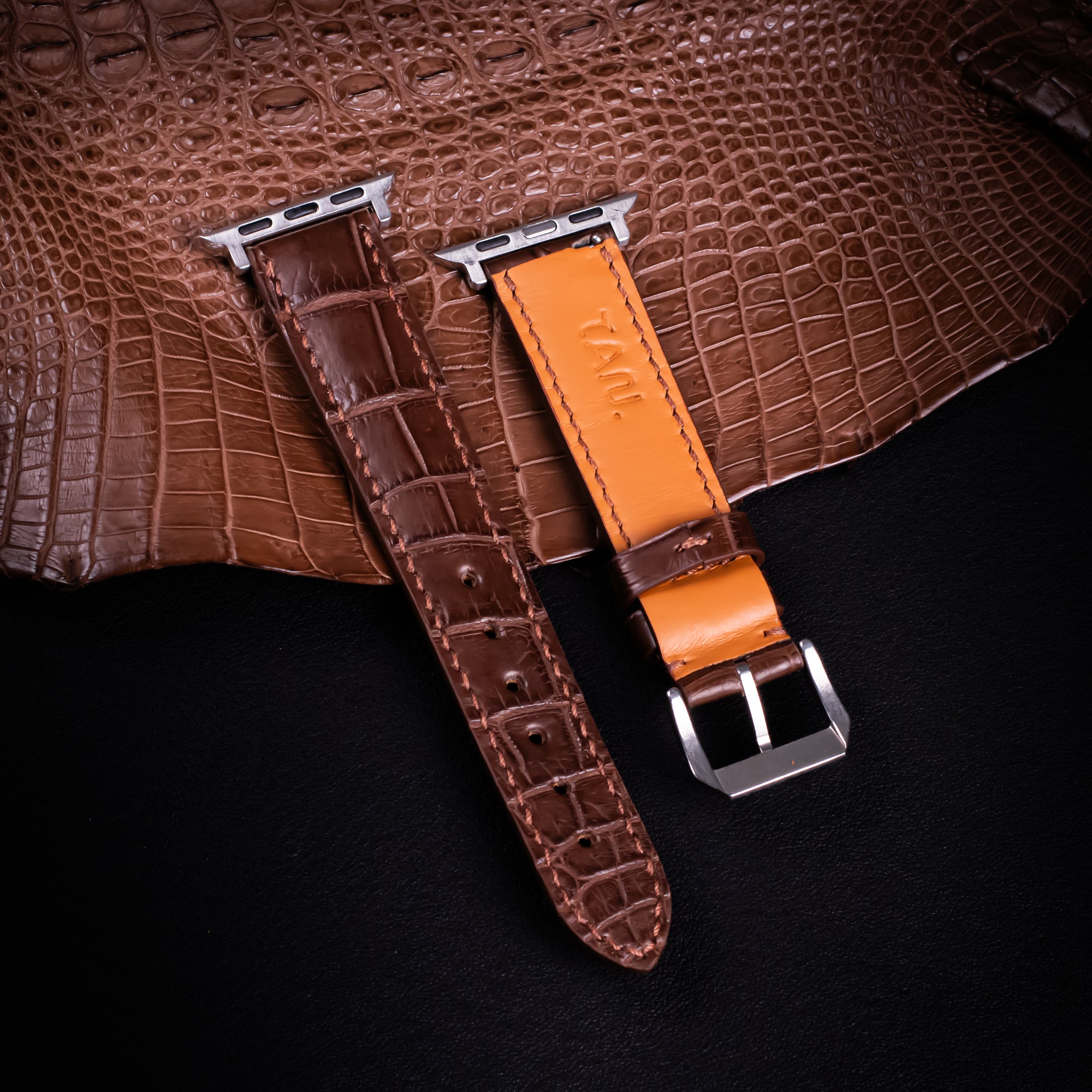 Chocolate Brown Alligator Leather Apple Watch Band (Belly)