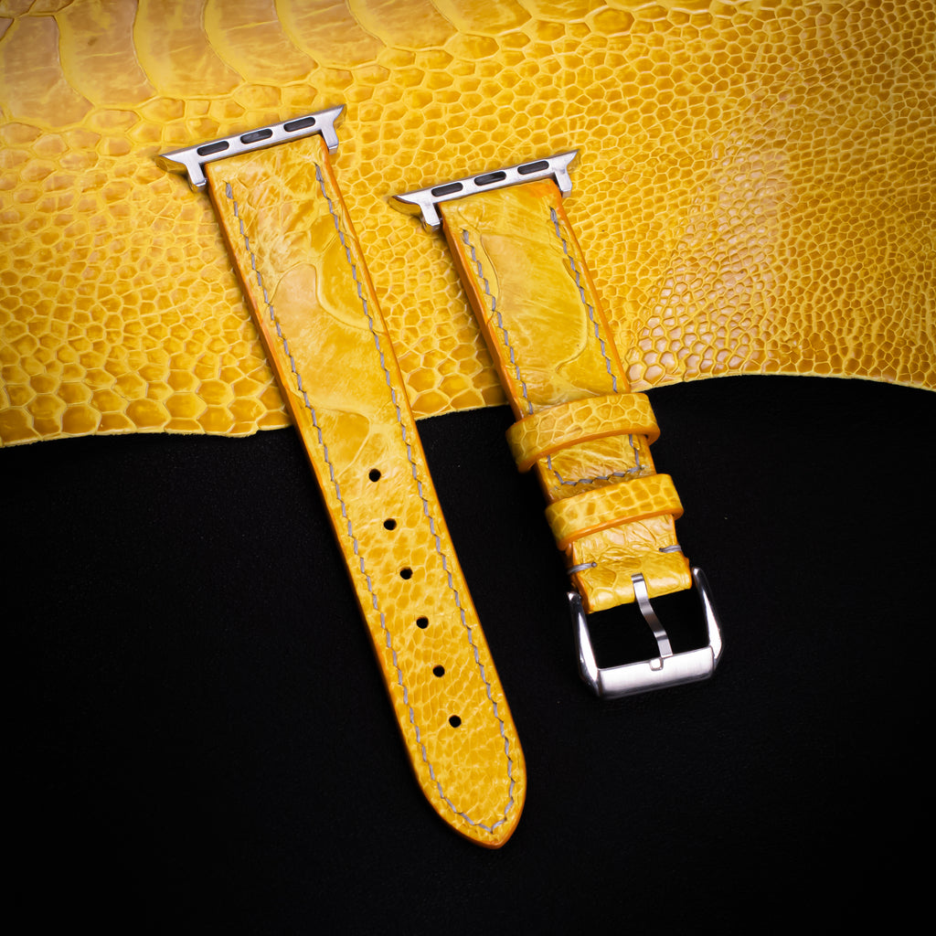 Canary Yellow Glossy Ostrich Leg Leather Apple Watch Band (Scaled)