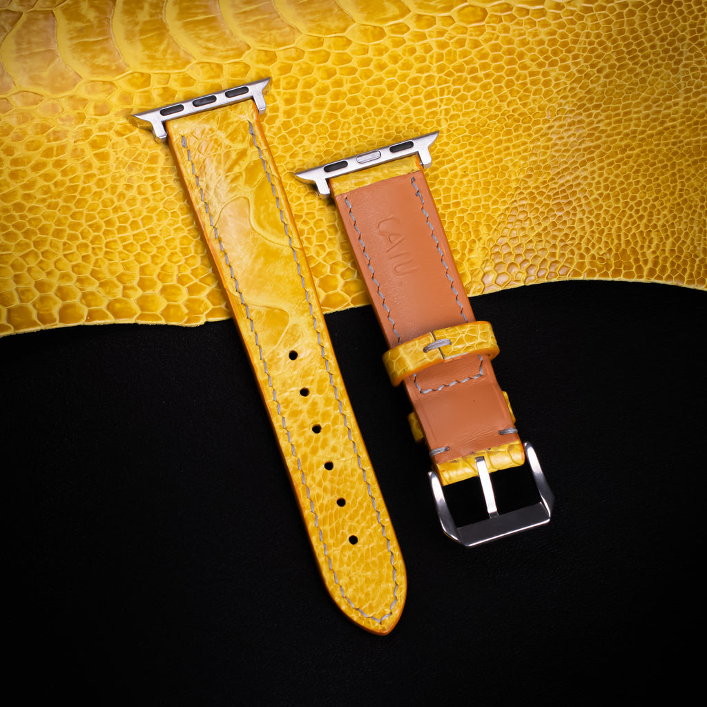 Canary Yellow Glossy Ostrich Leg Leather Apple Watch Band (Scaled)