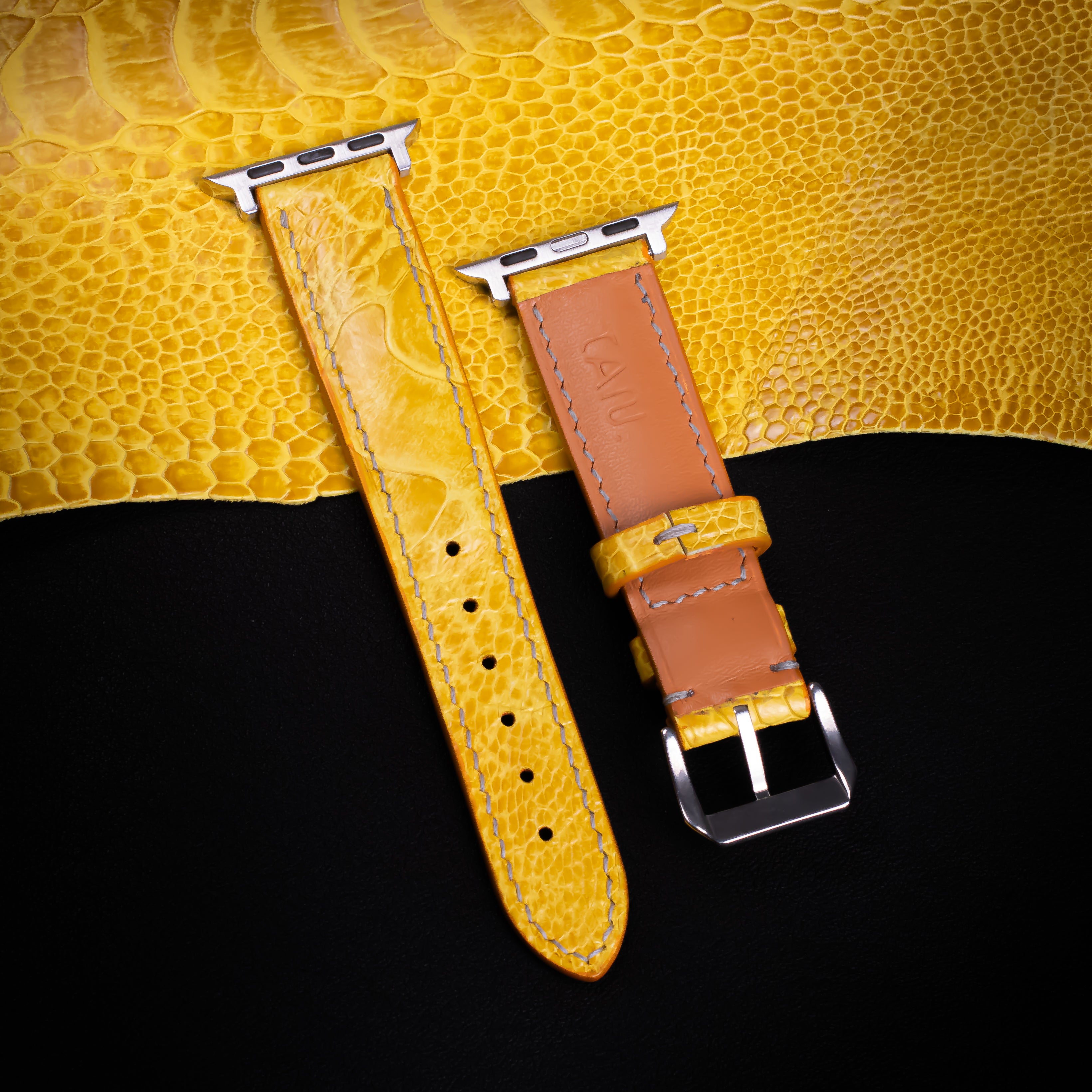 Canary Yellow Glossy Ostrich Leg Leather Apple Watch Band (Scaled)