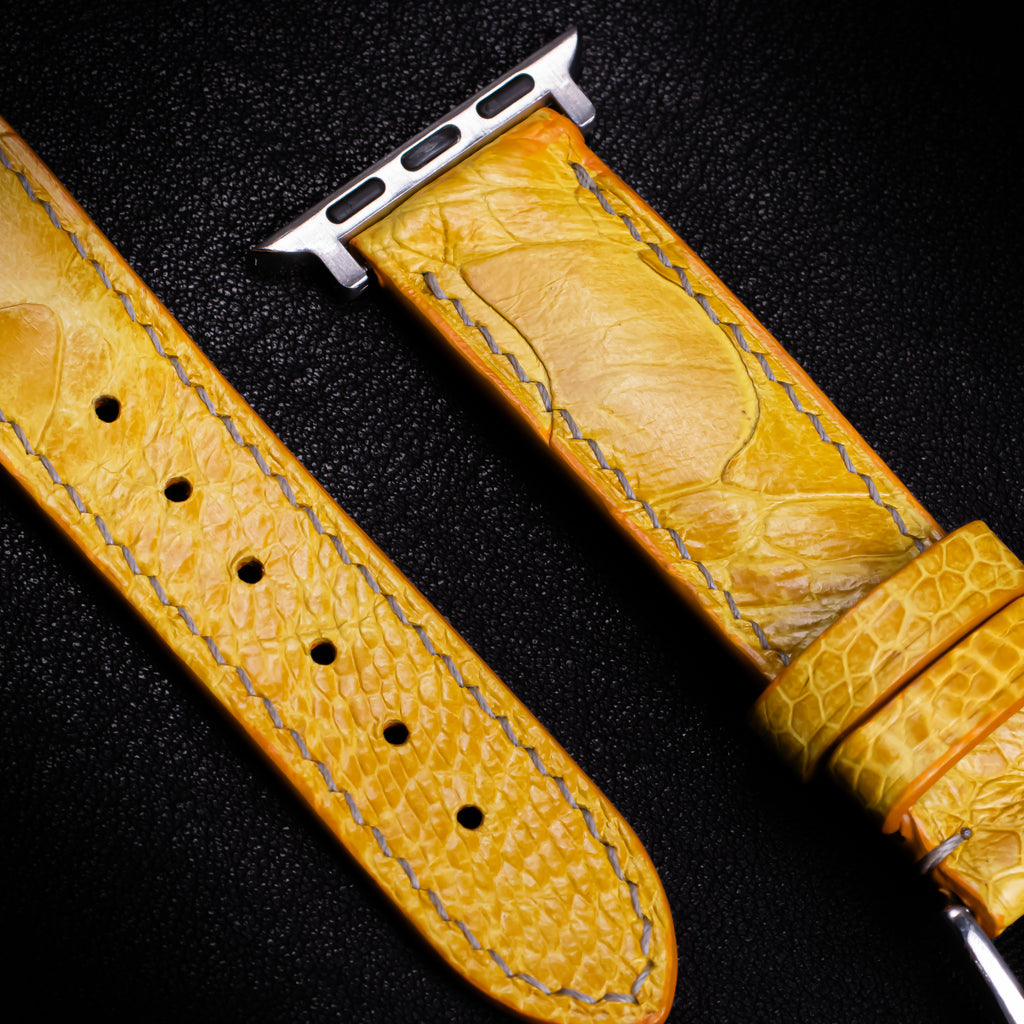 Canary Yellow Glossy Ostrich Leg Leather Apple Watch Band (Scaled)