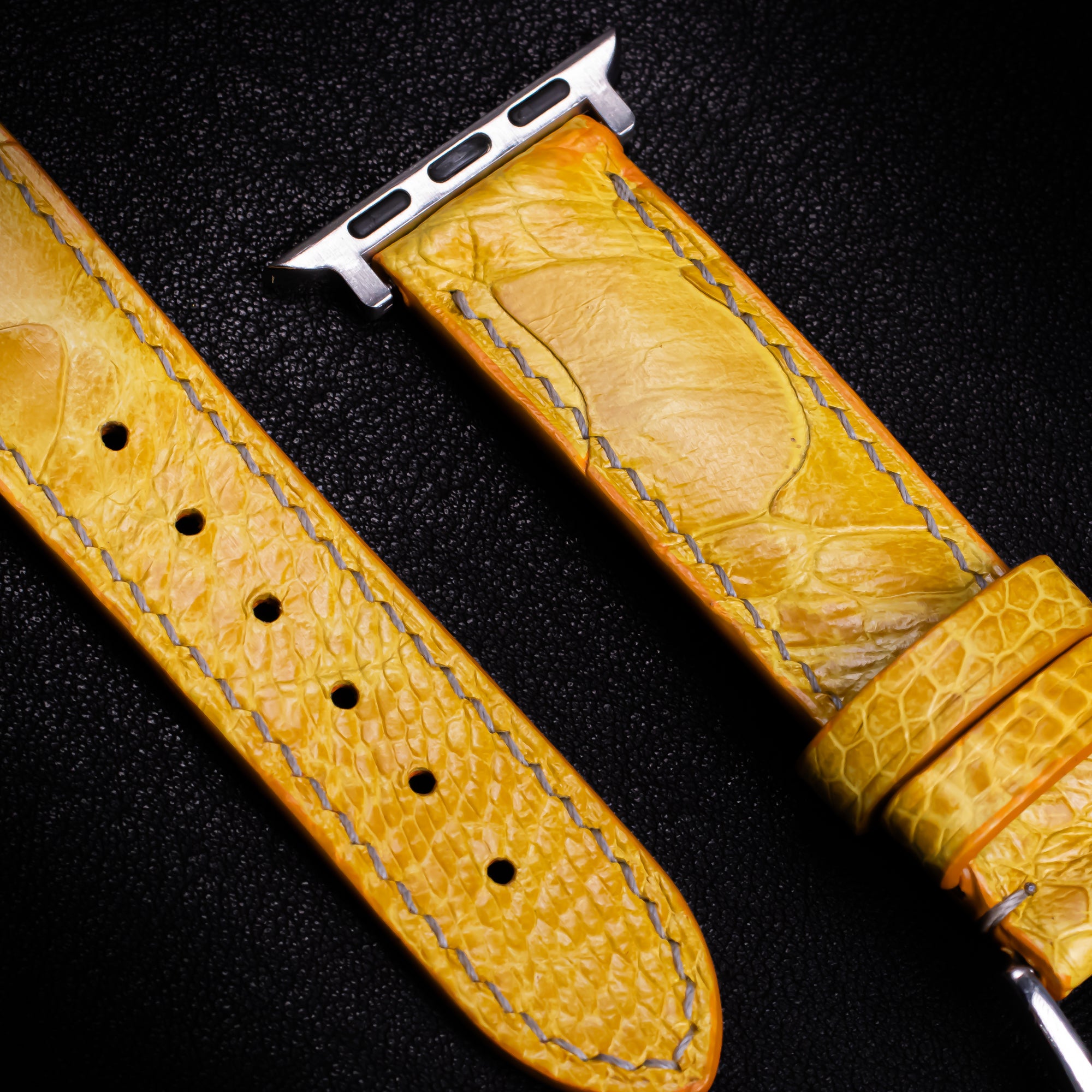 Canary Yellow Glossy Ostrich Leg Leather Apple Watch Band (Scaled)