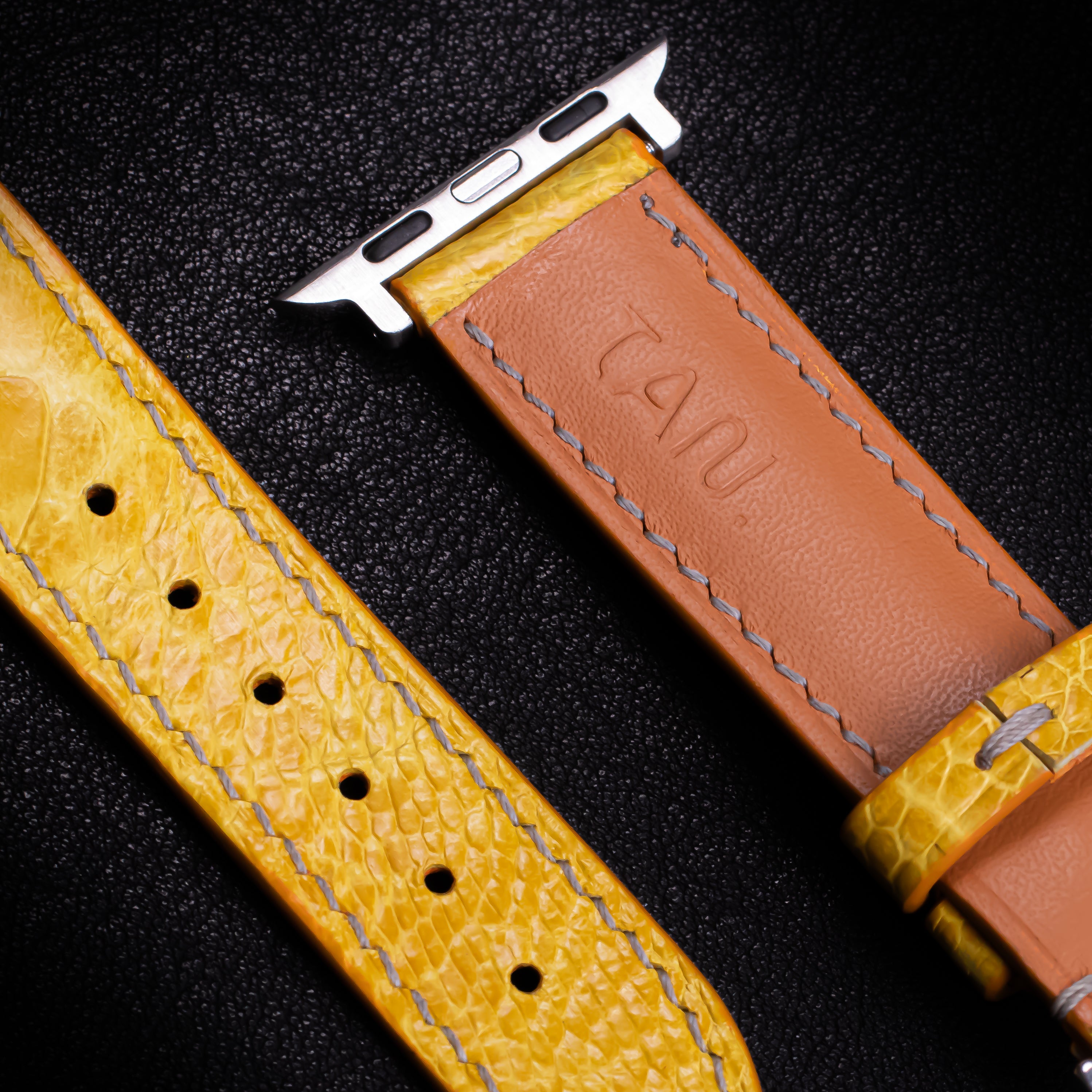 Canary Yellow Glossy Ostrich Leg Leather Apple Watch Band (Scaled)
