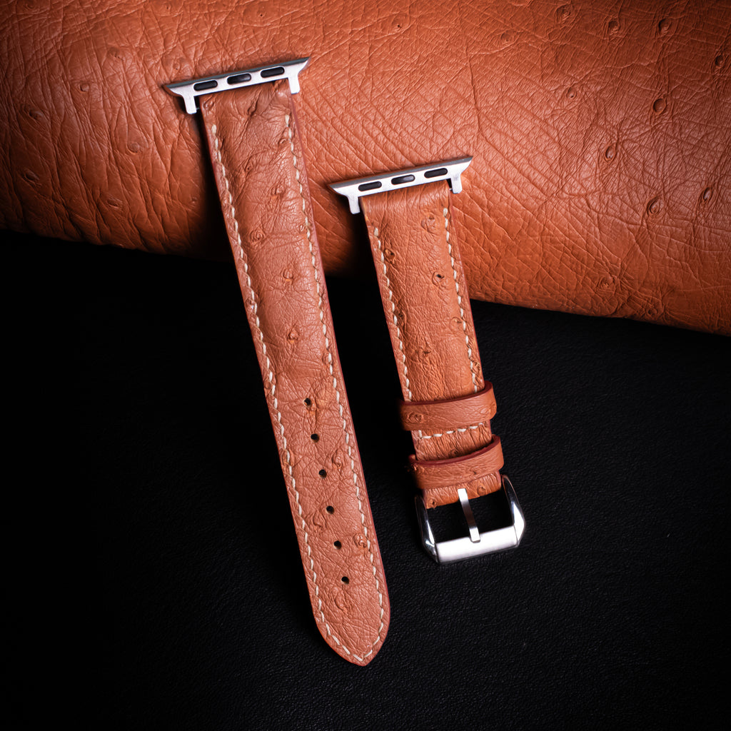 Saddle Brown Matte Full-Quill Ostrich Leather Apple Watch Band