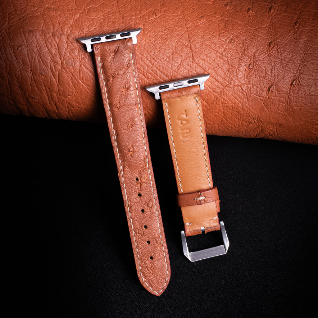 Saddle Brown Matte Full-Quill Ostrich Leather Apple Watch Band