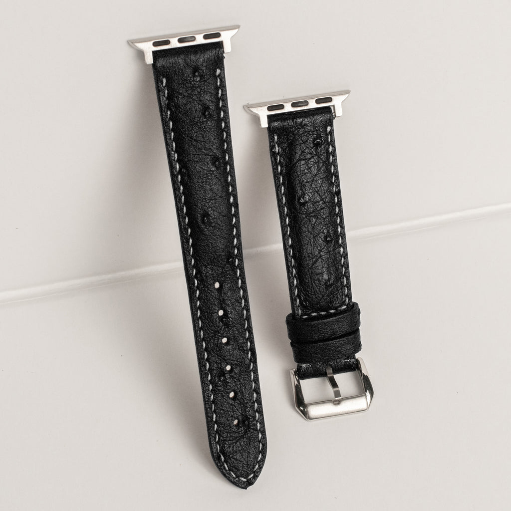 Black Matte Full-Quill Ostrich Leather Apple Watch Band