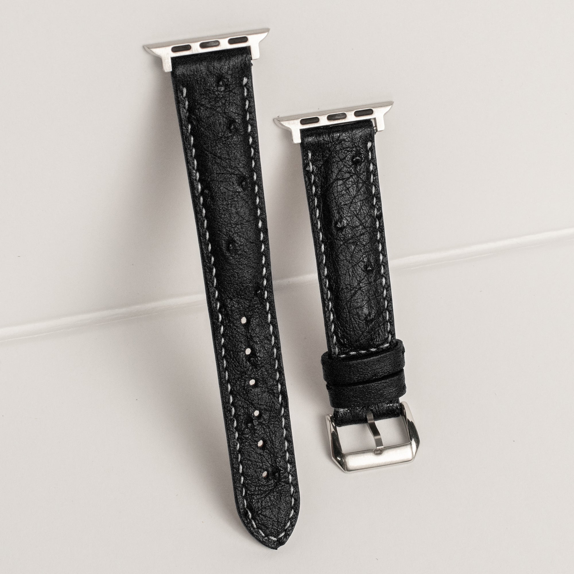 Black Matte Full-Quill Ostrich Leather Apple Watch Band