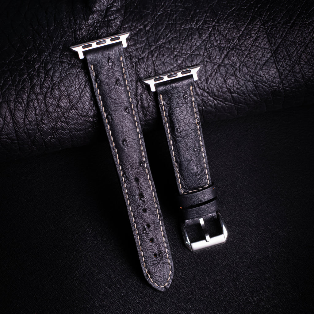 Black Matte Full-Quill Ostrich Leather Apple Watch Band