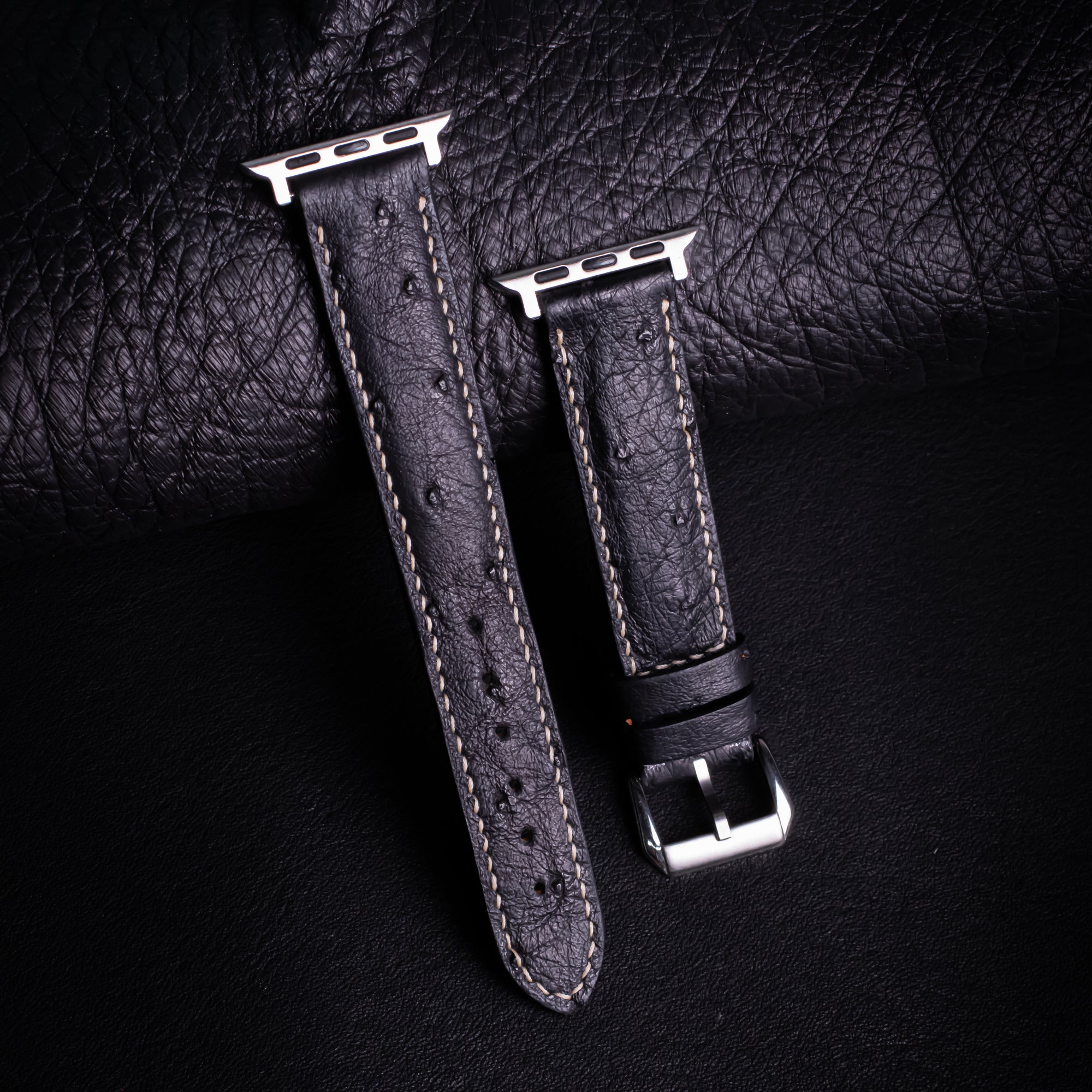 Black Matte Full-Quill Ostrich Leather Apple Watch Band