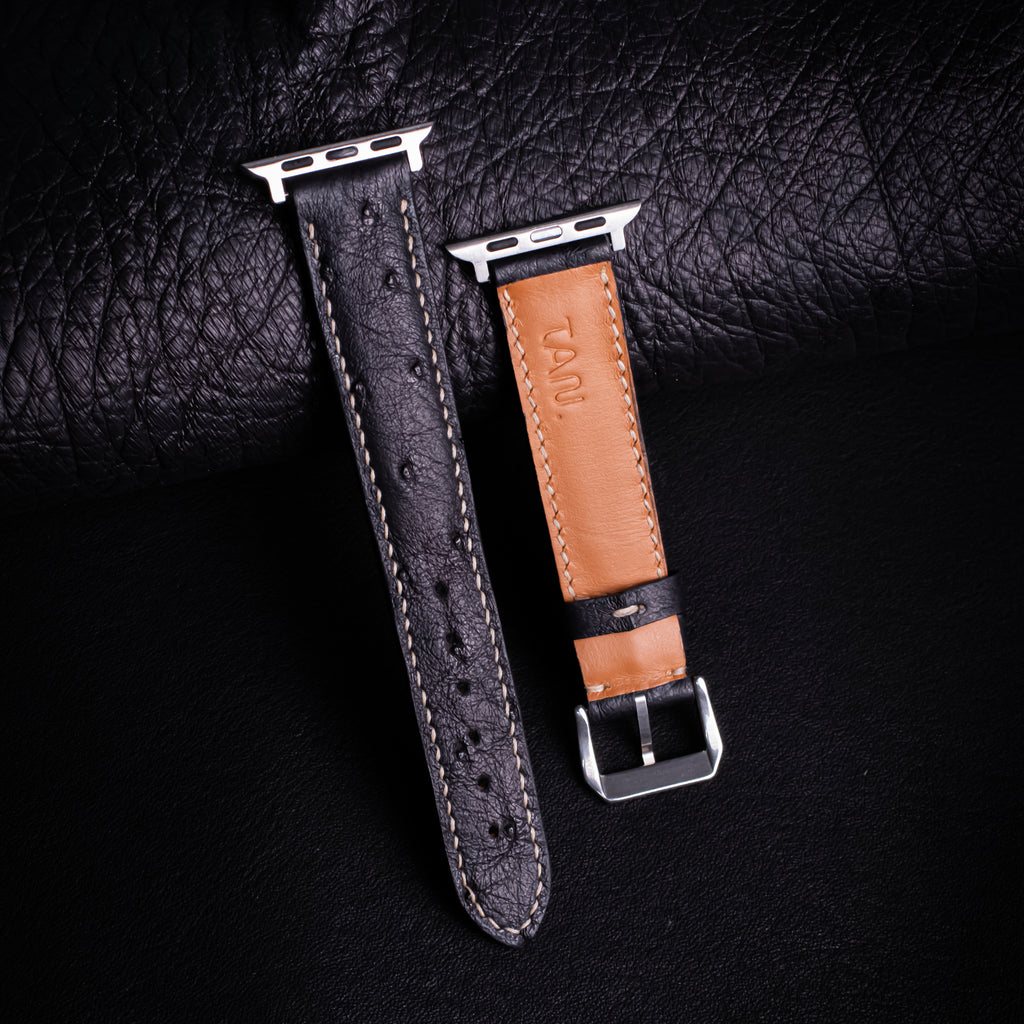 Black Matte Full-Quill Ostrich Leather Apple Watch Band