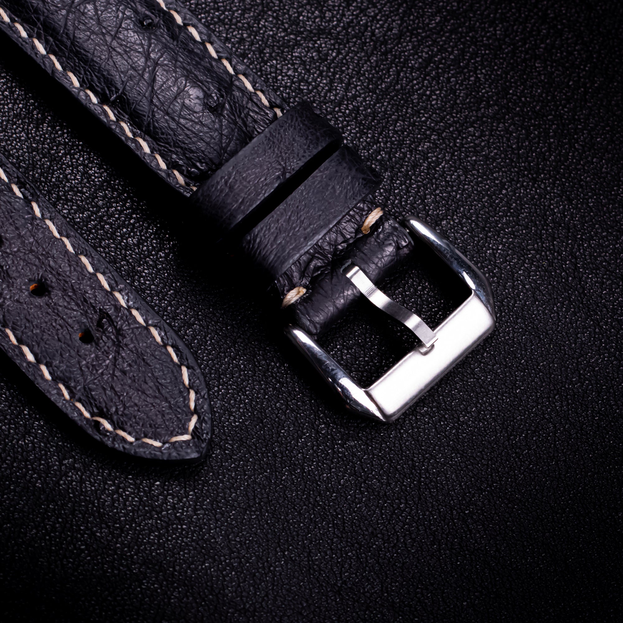 Black Matte Full-Quill Ostrich Leather Apple Watch Band