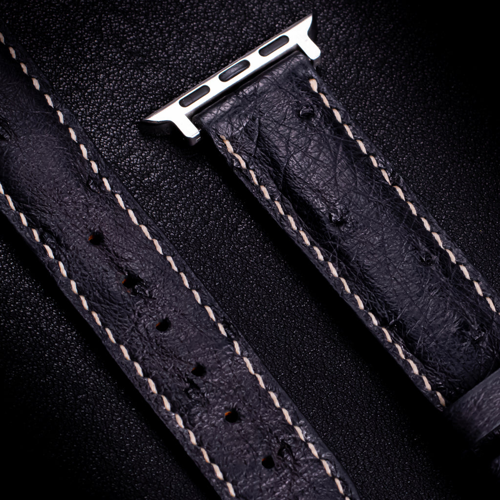 Black Matte Full-Quill Ostrich Leather Apple Watch Band