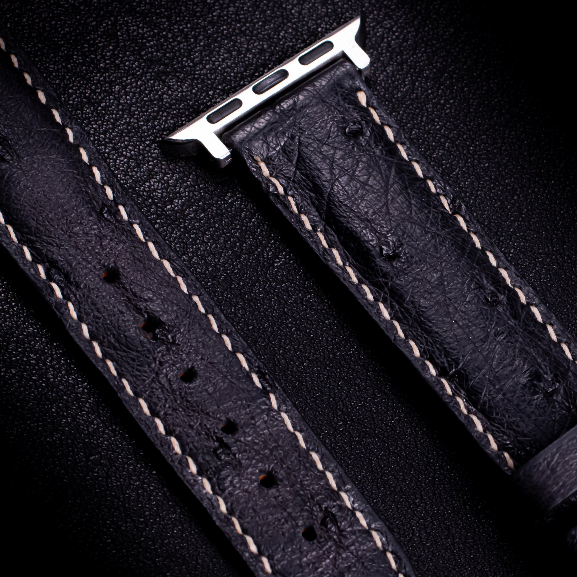 Black Matte Full-Quill Ostrich Leather Apple Watch Band