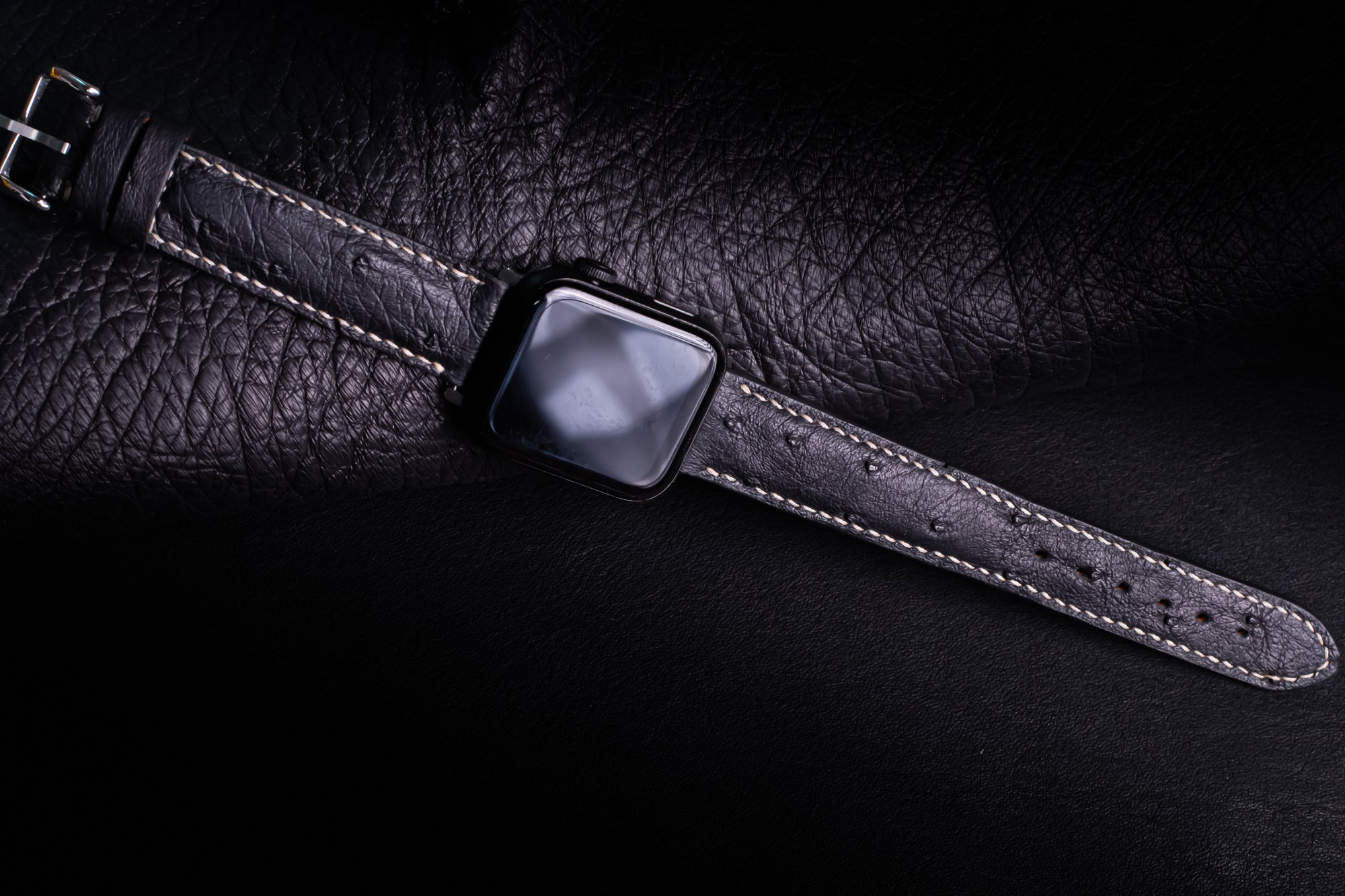 Black Matte Full-Quill Ostrich Leather Apple Watch Band