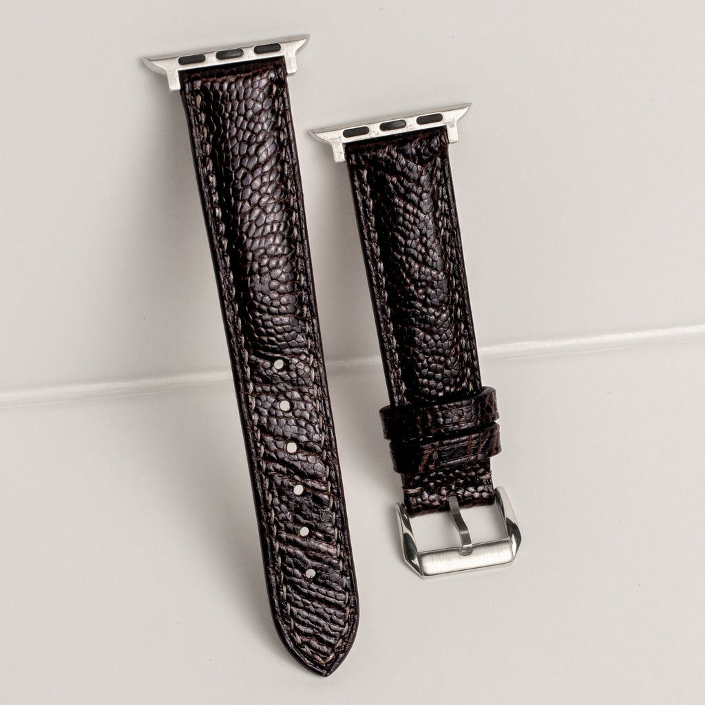 Dark Espresso Glossy Ostrich Leg Leather Apple Watch Band
