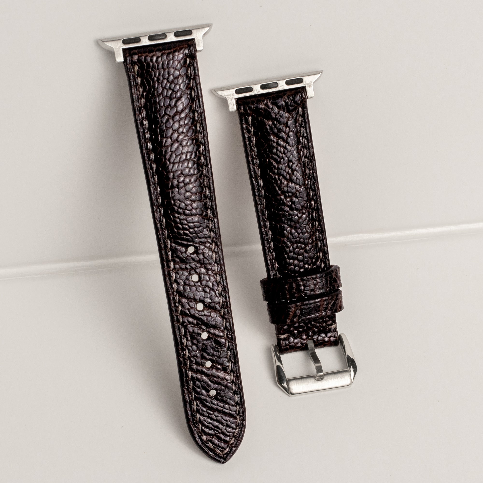 Dark Espresso Glossy Ostrich Leg Leather Apple Watch Band
