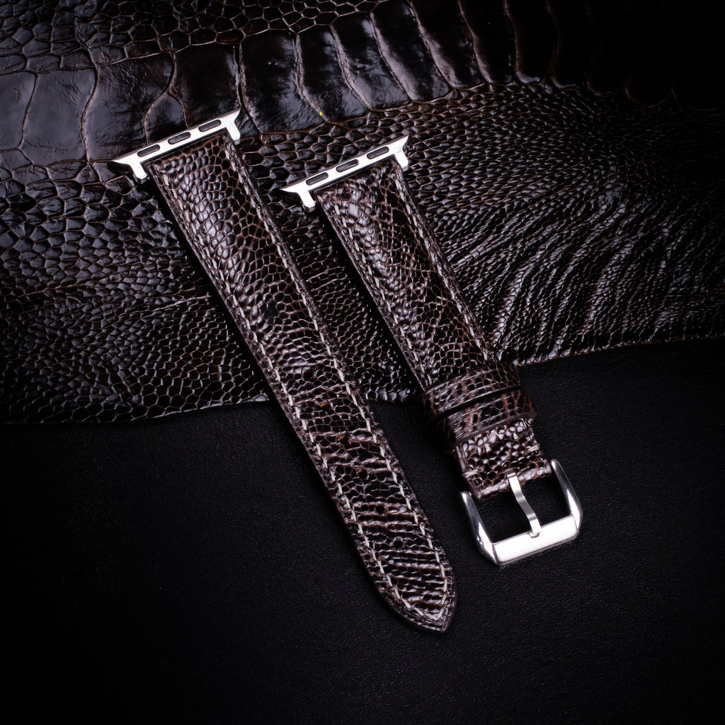Dark Espresso Glossy Ostrich Leg Leather Apple Watch Band