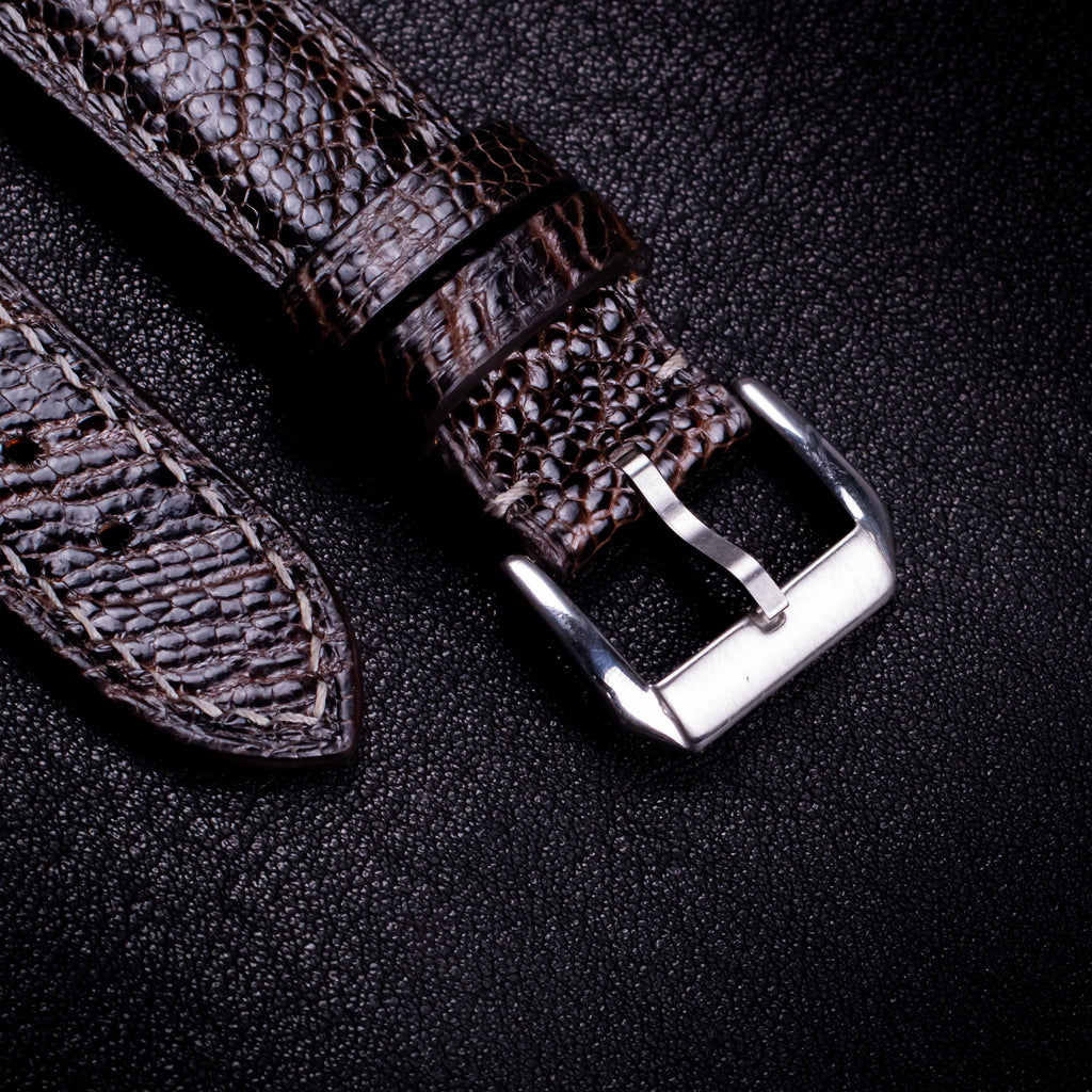 Dark Espresso Glossy Ostrich Leg Leather Apple Watch Band