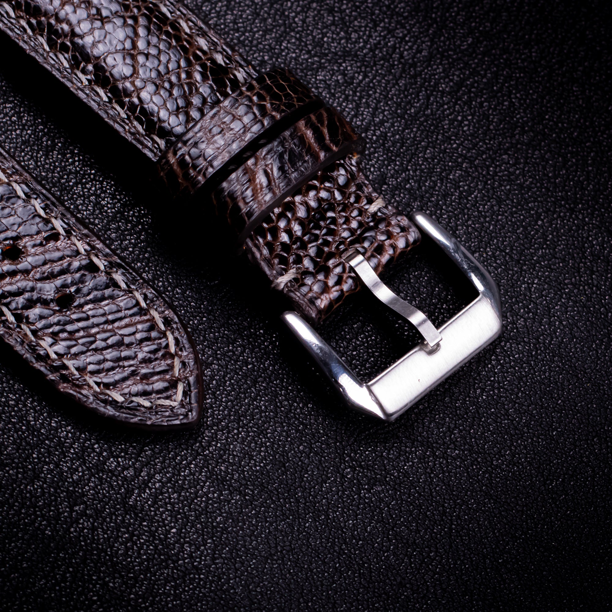 Dark Espresso Glossy Ostrich Leg Leather Apple Watch Band