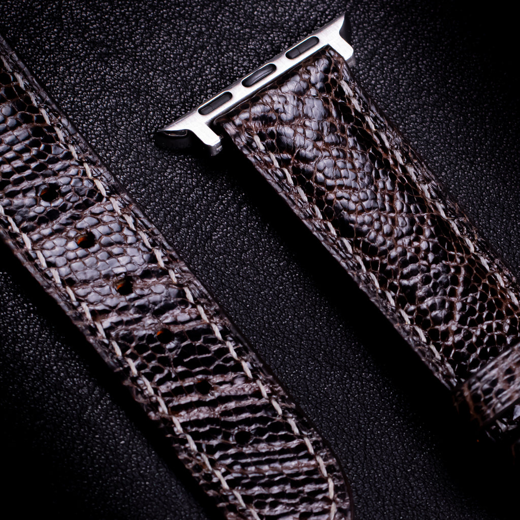 Dark Espresso Glossy Ostrich Leg Leather Apple Watch Band