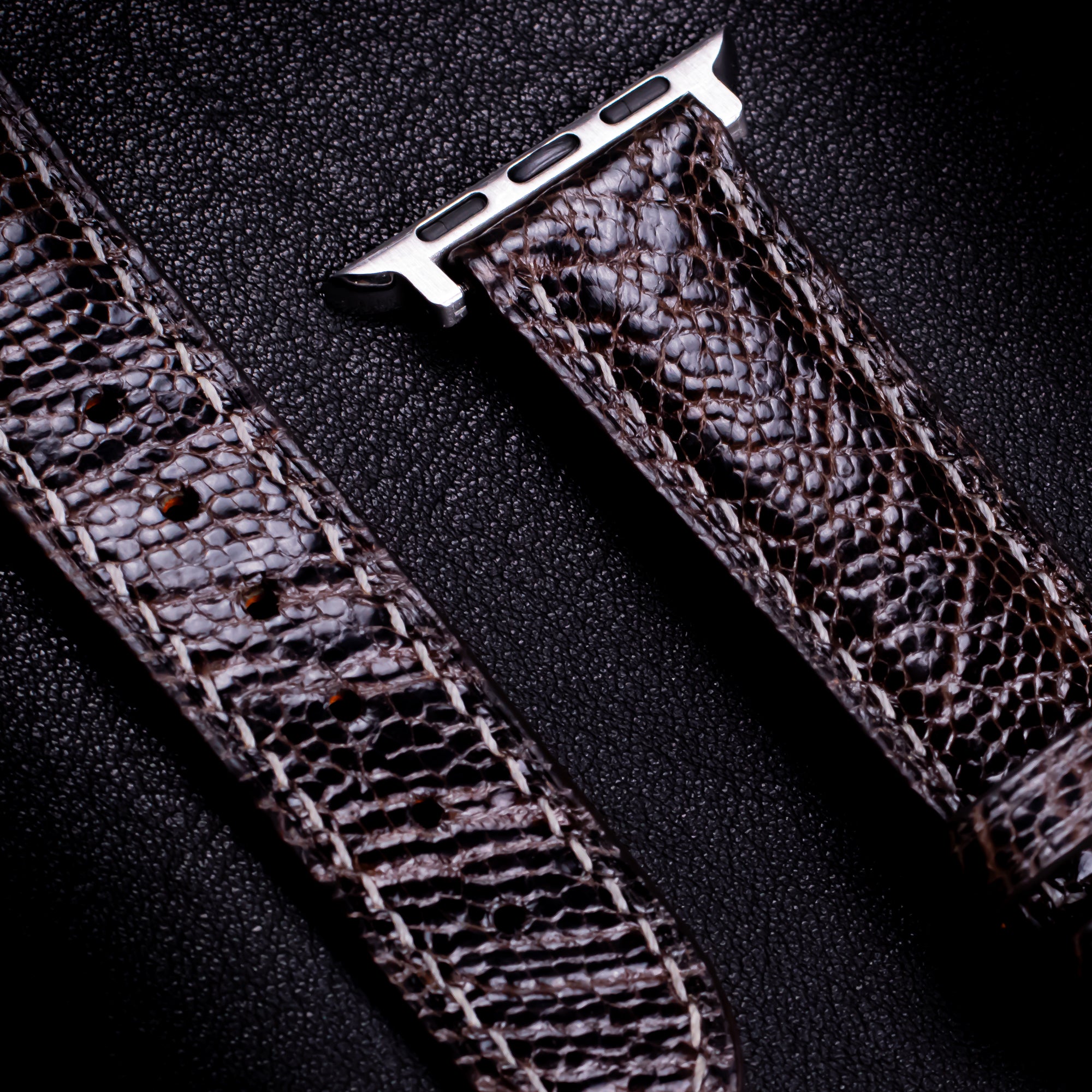 Dark Espresso Glossy Ostrich Leg Leather Apple Watch Band