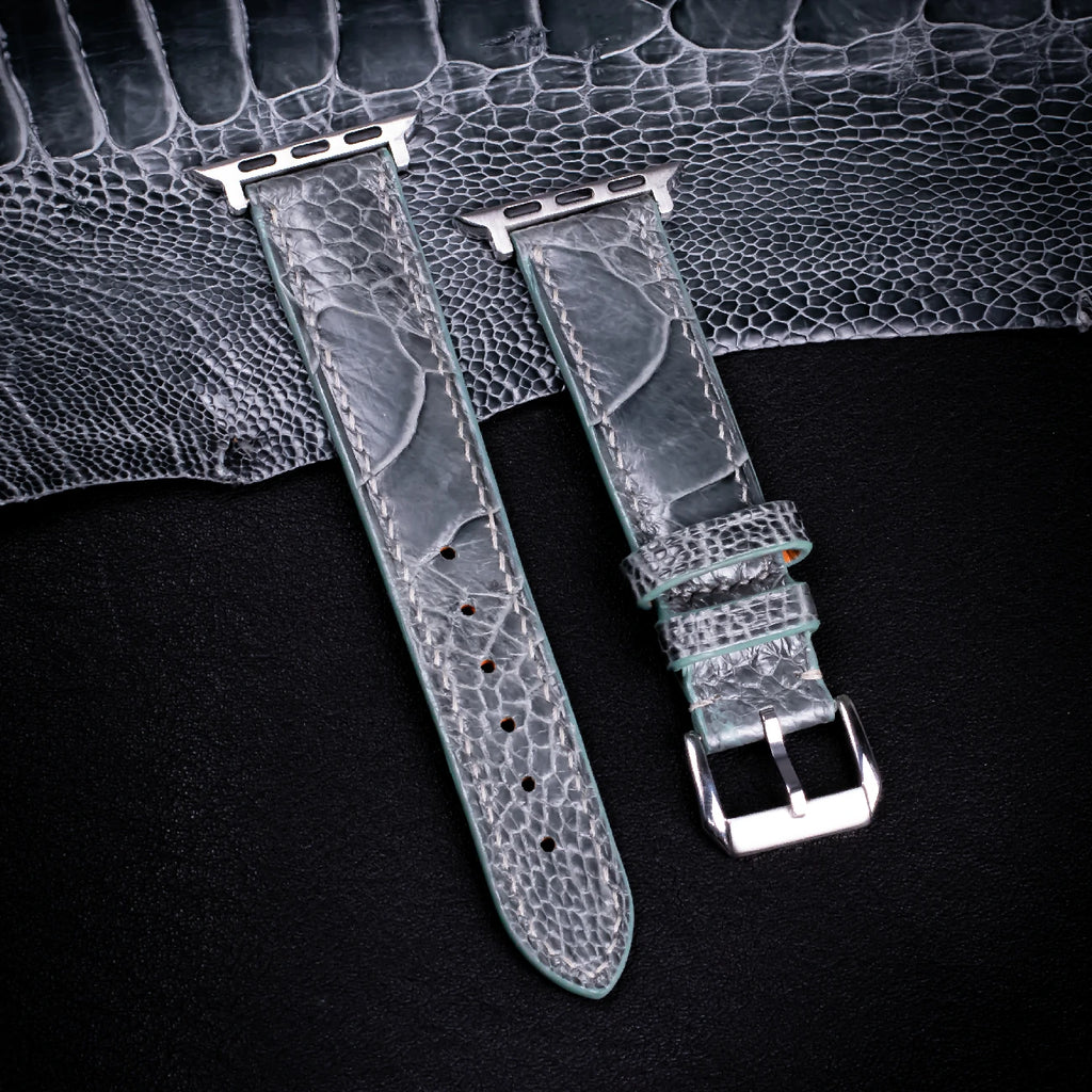 Pine Grey Glossy Ostrich Leg Leather Apple Watch Band (Scaled)