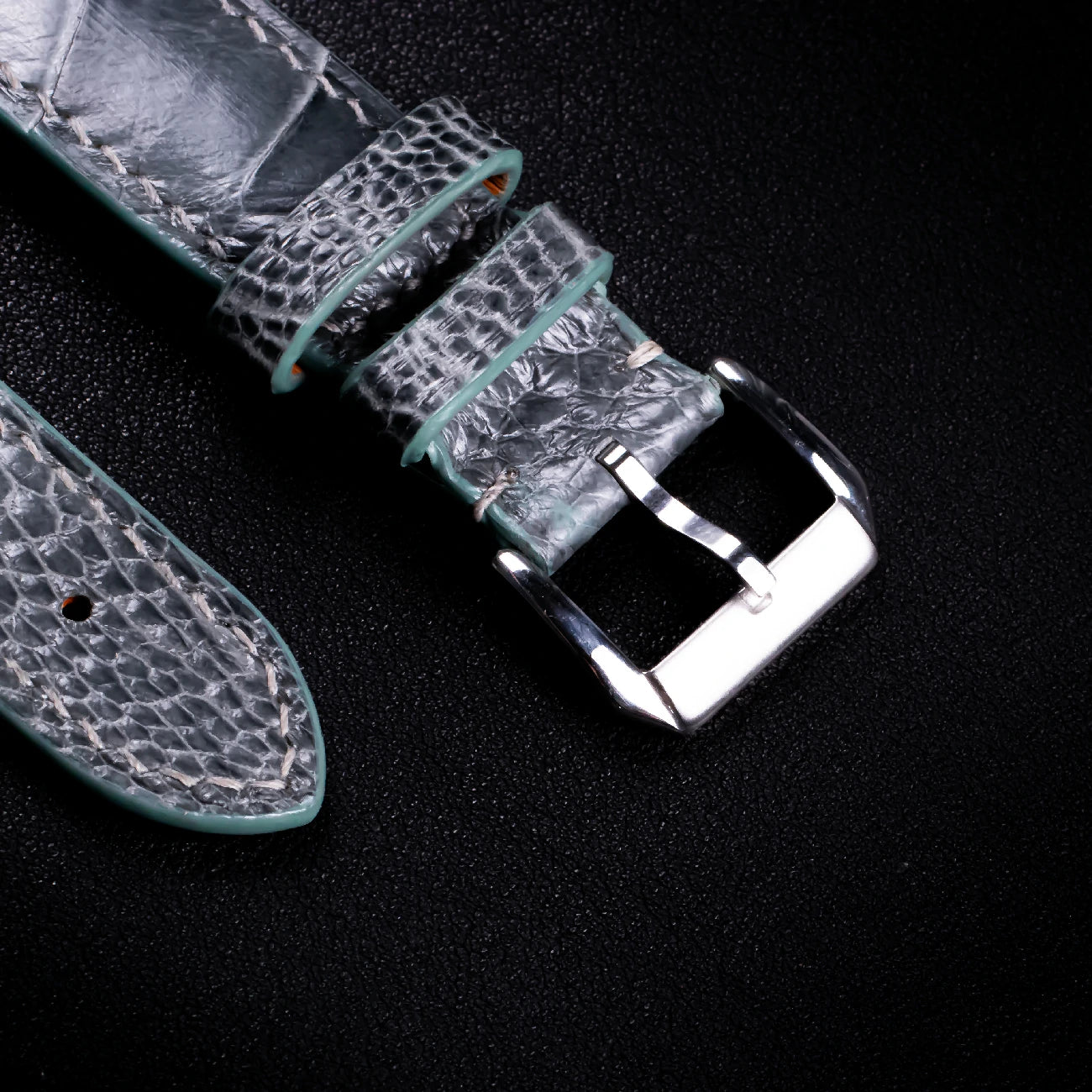 Pine Grey Glossy Ostrich Leg Leather Apple Watch Band (Scaled)