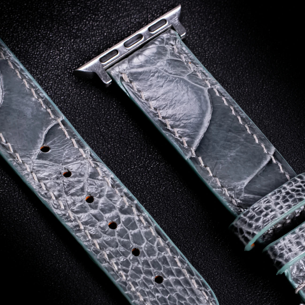 Pine Grey Glossy Ostrich Leg Leather Apple Watch Band (Scaled)