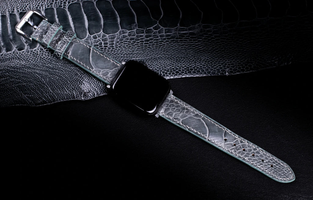 Pine Grey Glossy Ostrich Leg Leather Apple Watch Band (Scaled)